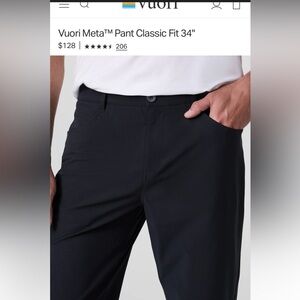 Vuori meta pant classic fit in black, 34”